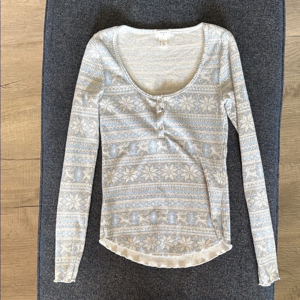 Forever 21 Tan and Gray Fitted Ribbed Blouse